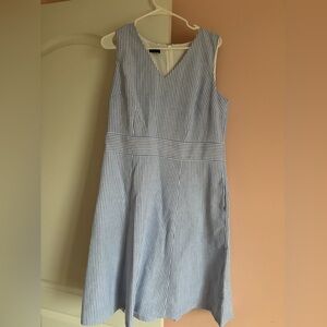 Talbots Women’s Sleeveless Blue and White Striped V-Neck Dress